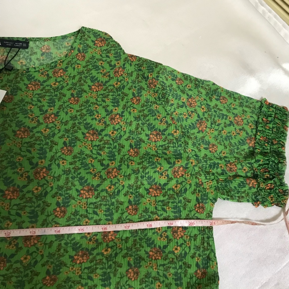 NEW Zara Printed midi dress S womens green floral flare - Picture 9 of 11